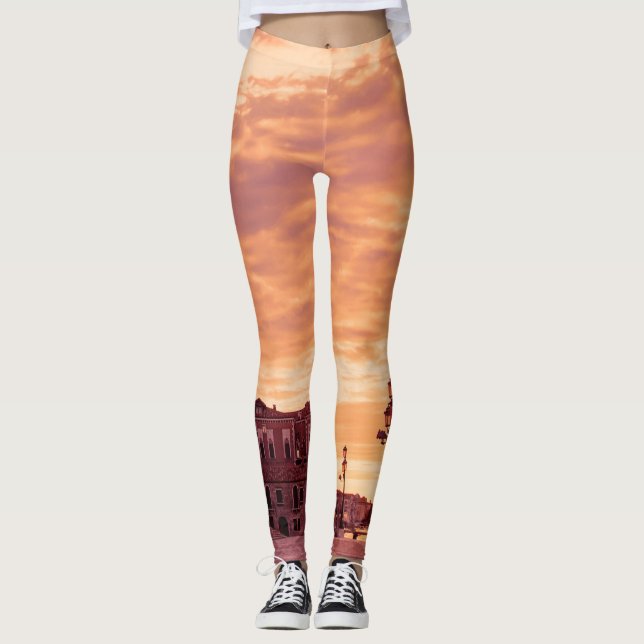 Sunset over Basilica in Venice Square Leggings (Front)