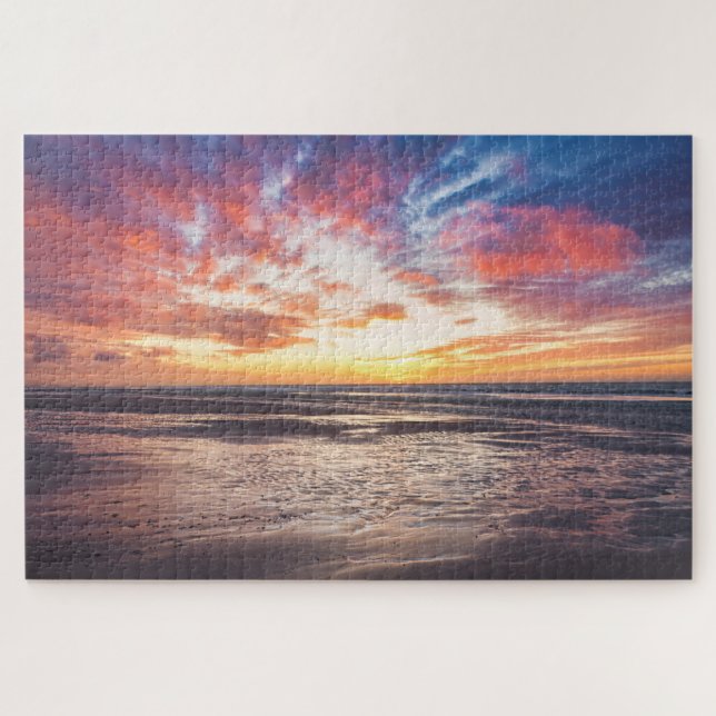 Sunset over beach and sea jigsaw puzzle (Horizontal)