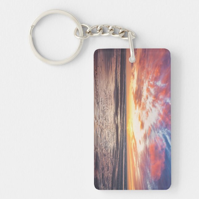 Sunset over beach and sea keychain (Front)
