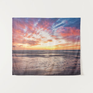 Sunset over beach and sea tapestry