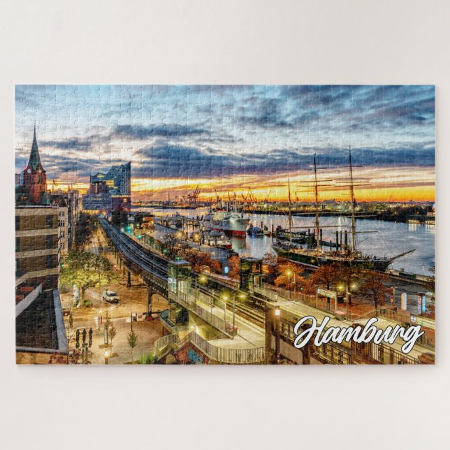 Sunset Over Beautiful Hamburg, Germany Jigsaw Puzzle (Horizontal)