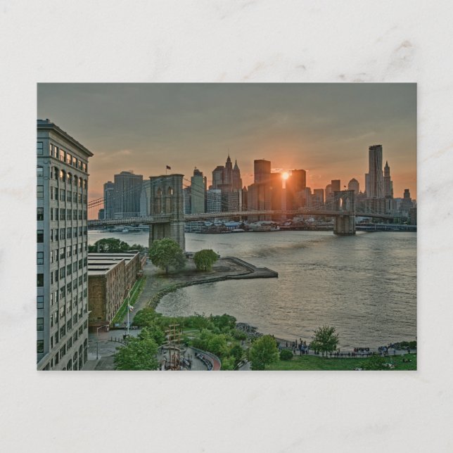 Sunset over Brooklyn Bridge Postcard (Front)