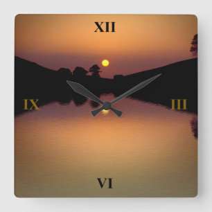 Sunset over Bruton Lake Square Wall Clock