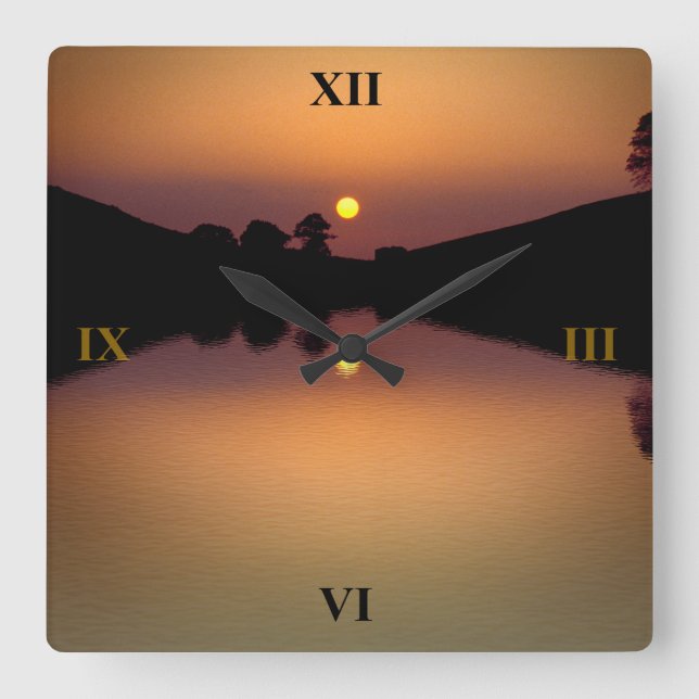 Sunset over Bruton Lake Square Wall Clock (Front)