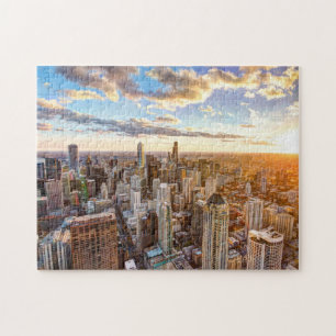 Sunset Over Chicago Jigsaw Puzzle
