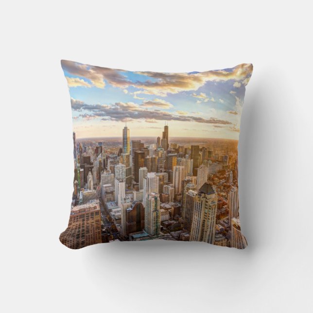 Sunset Over Chicago Throw Pillow (Front)