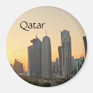 Sunset over Doha, Qatar magnet with text
