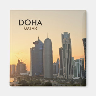 Sunset over Doha, Qatar square text magnet