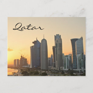 Sunset over Doha, Qatar text postcard