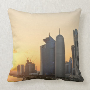 Sunset over Doha, Qatar throw pillow