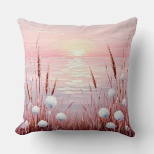 Sunset Over Field of Dandelions Throw Pillow