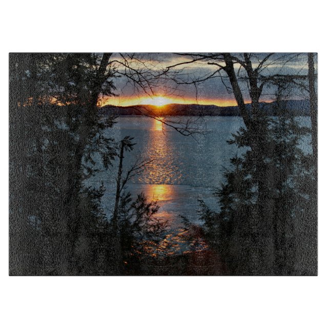 Sunset Over Forest Lake Cutting Board (Front)