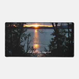 Sunset Over Forest Lake Desk Mat