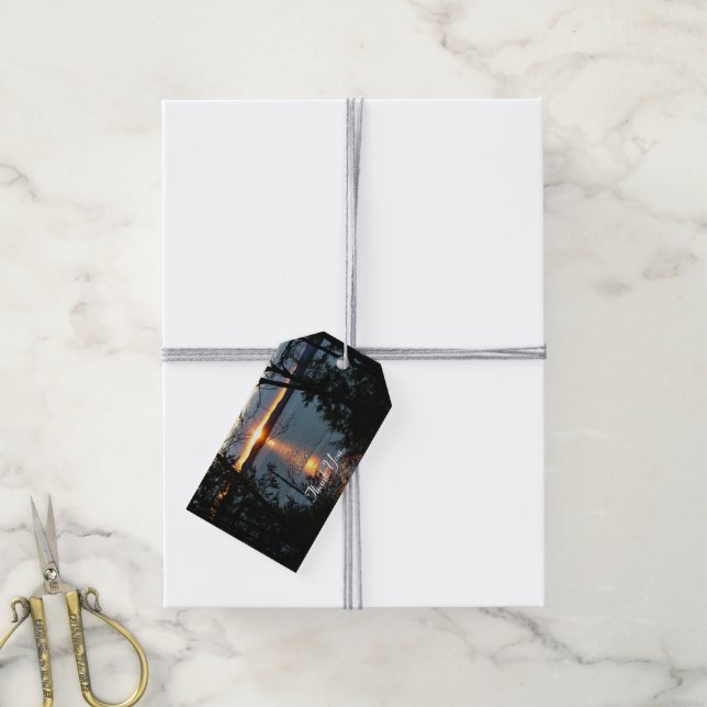 Sunset Over Forest Lake Gift Tag (With Twine)