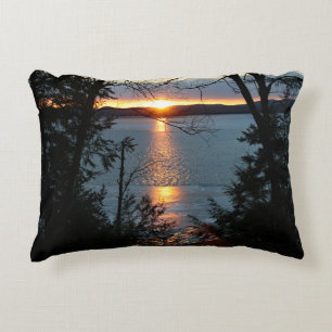 Sunset Over Forest Lake Throw Pillow