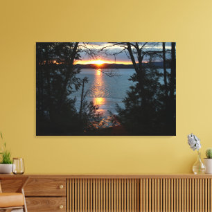 Sunset Over Forest Lake Wrapped Canvas Art