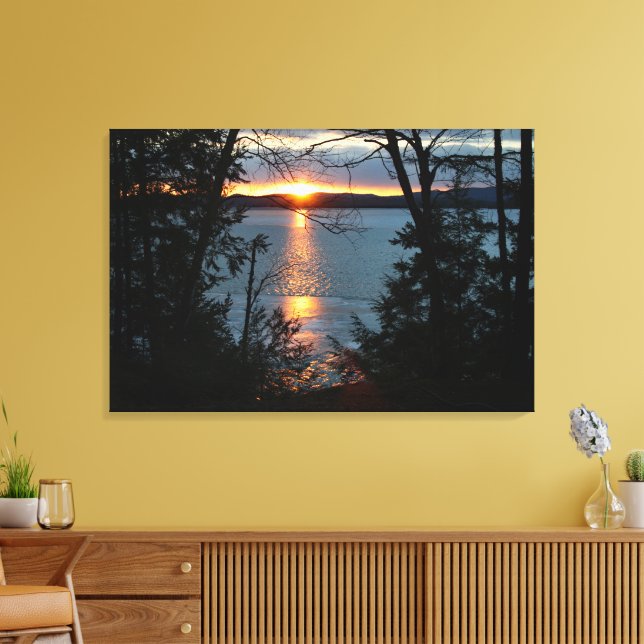 Sunset Over Forest Lake Wrapped Canvas Art (Insitu(LivingRoom))