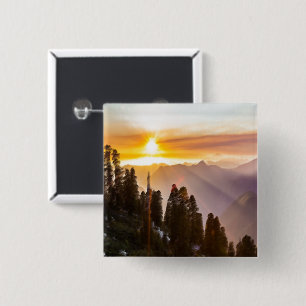 Sunset over forest photo 2 inch square button