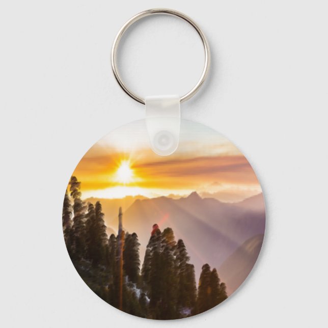 Sunset over forest photo keychain (Front)