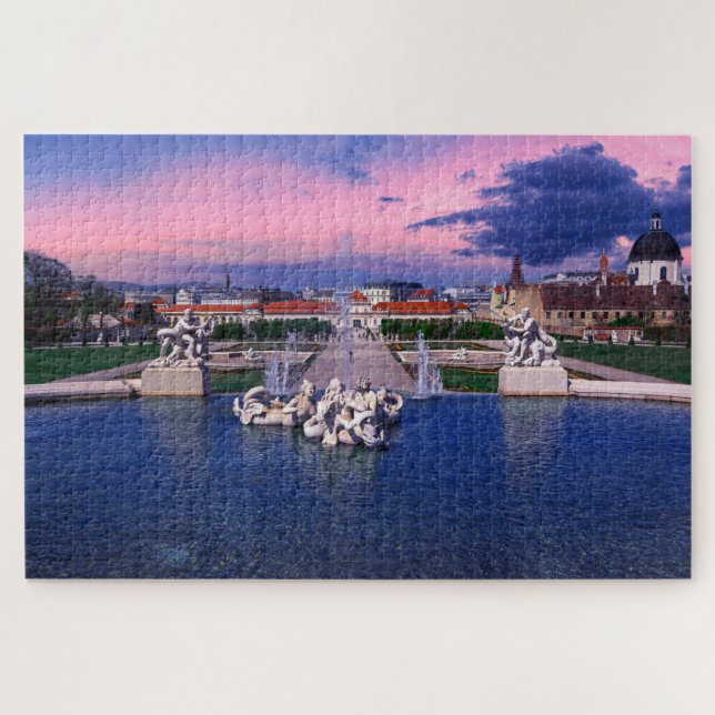 Sunset over fountain in Vienna Jigsaw Puzzle (Horizontal)