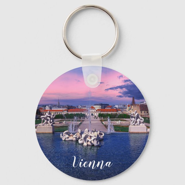 Sunset over fountain in Vienna Keychain (Front)