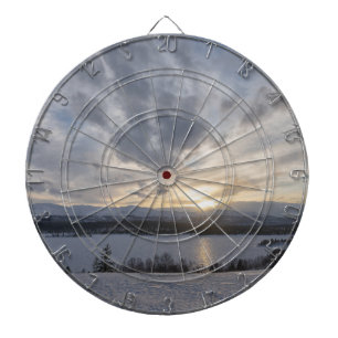 Sunset over frozen lake dartboard