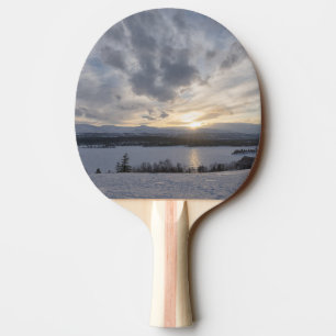 Sunset over frozen lake ping pong paddle