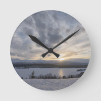 Sunset over frozen lake