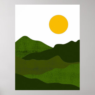 Sunset Over Green Mountains Poster