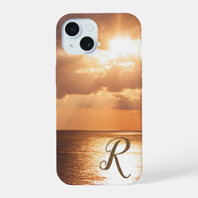Sunset Over Gulf of Mexico Personal Monogram iPhone 15 Case (Back)