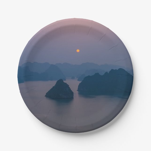 Sunset over Halong Bay - Vietnam, Asia Paper Plate (Front)