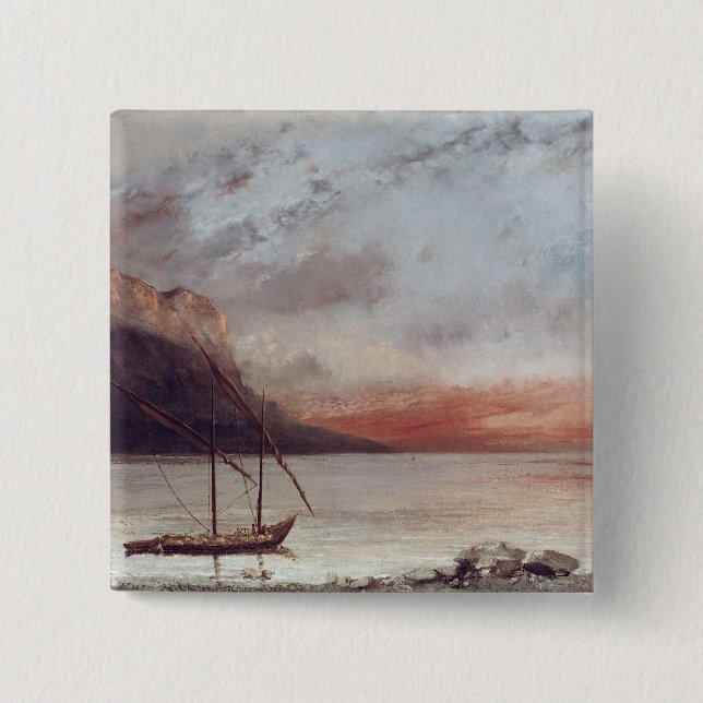 Sunset over Lake Leman, 1874 2 Inch Square Button (Front)