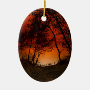Sunset over Lake Michigan dunes Ceramic Ornament
