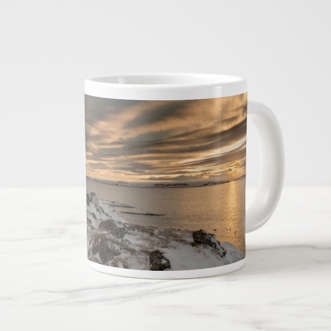 Sunset over lake Myvatn, Iceland Large Coffee Mug (Front Right)