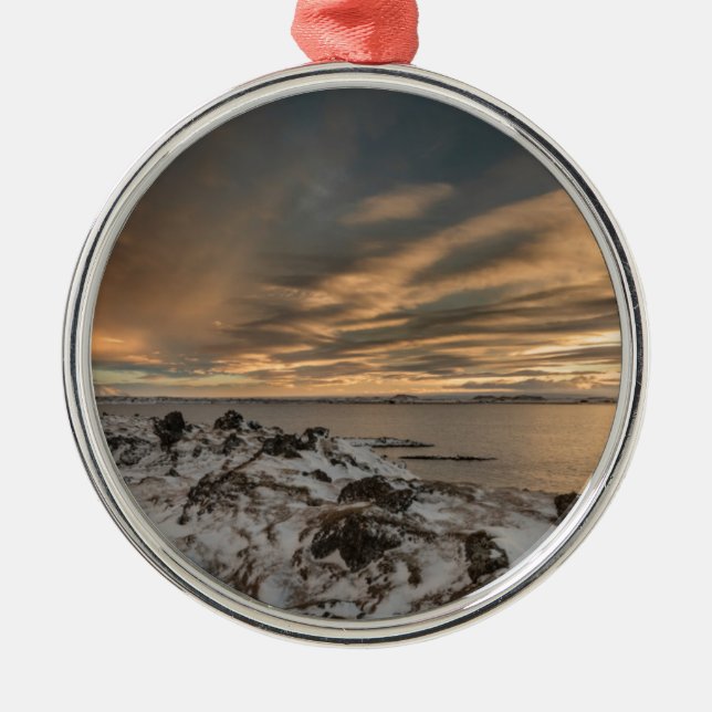 Sunset over lake Myvatn, Iceland Metal Ornament (Front)