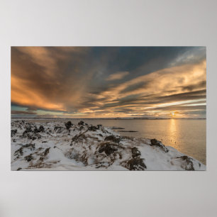 Sunset over lake Myvatn, Iceland Poster