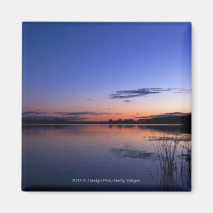 Sunset Over Lake Wabamun With Grass Magnet