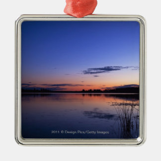 Sunset Over Lake Wabamun With Grass Metal Ornament