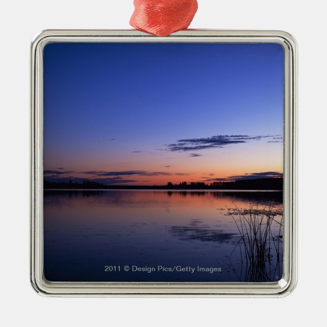 Sunset Over Lake Wabamun With Grass Metal Ornament (Front)