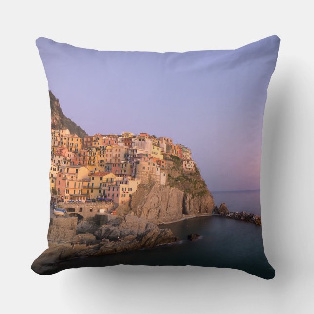 Sunset over Manarola village in Cinque Terre Throw Pillow (Front)