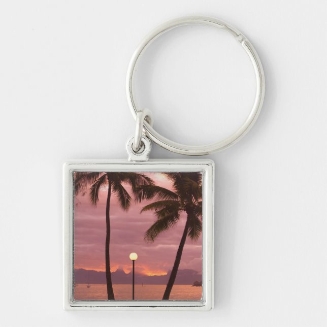 Sunset over Moorea from Sofitel Maeva Beach Keychain (Front)