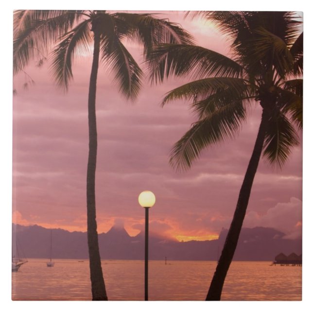 Sunset over Moorea from Sofitel Maeva Beach Tile (Front)