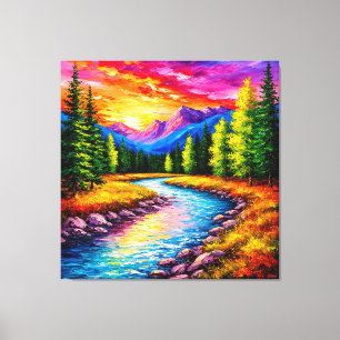 Sunset Over Mountain River Valley Canvas Print