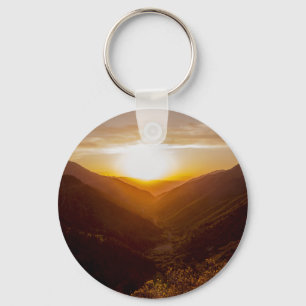 Sunset Over Mountains Landscape Keychain