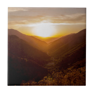 Sunset Over Mountains Landscape Tile