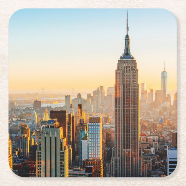 Sunset Over New York Square Paper Coaster (Front)