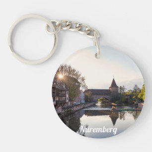 Sunset over old mediaeval bridge in Nuremberg Keychain