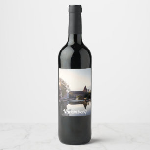 Sunset over old mediaeval bridge in Nuremberg Wine Label