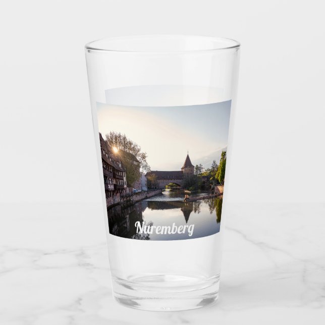 Sunset over old medieval bridge in Nuremberg Glass (Front)