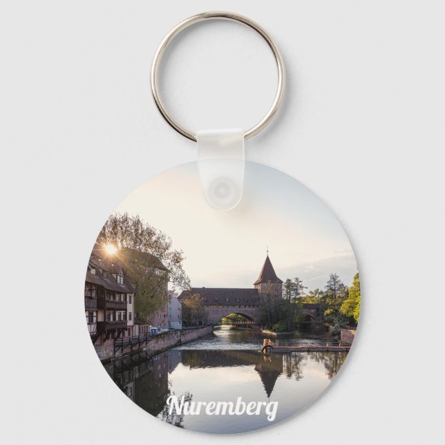 Sunset over old medieval bridge in Nuremberg Keychain (Front)